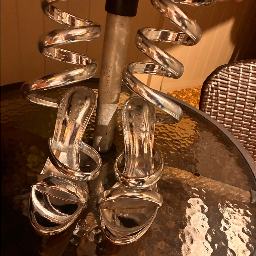Silver Strappy Women’s Heeled Sandals